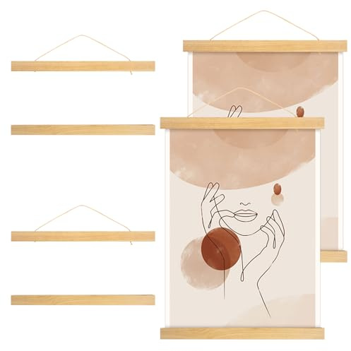 4-teilig Magnetisch Posterleiste, 31 cm Posterleisten Bilderrahmen, A3 Poster Aufhängen Wiederverwendbar Posterhalter, Bilderrahmen Magnetisch Posterschiene für Poster, Kunstwerke, Fotos und Drucke