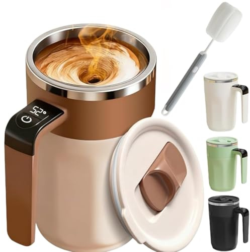 Tazza da caffè automatica con visualizzazione della temperatura, tazza elettrica auto-mescolante con miscelazione magnetica e LCD, tazza da viaggio intelligente per bevande calde (marrone)