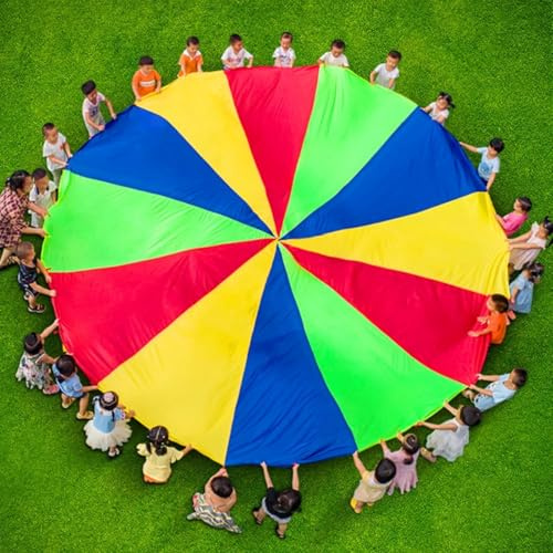 TLINGMEIXIAN Rainbow Parachute Toy, 3m Rainbow Play Parachut Outdoor Teamwork Game Parachute Body Strength Training-Xian