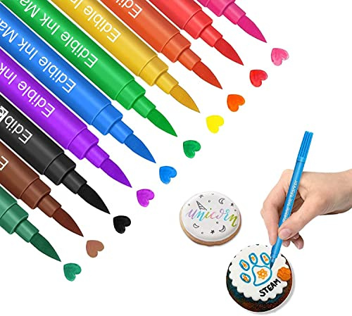 10 Feutres Alimentaires à Double Pointe, Stylos de Décoration pour Gâteaux, Biscuits, Macarons, Fondant, Pâte à Sucre, Glaçage Sec et Cake Design