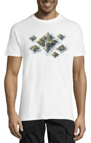 Majestätiska flytande öar med vattenfall rund hals bomull herr t-shirt vit
