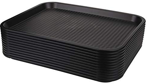 Yarlung 12 Pack Fast Food Tray, 13.8 x 10.5 Inch/35 x 26.7 cm Plastic Restaurant Serving Tray for Coffee Table, Kitchen, Party, Black