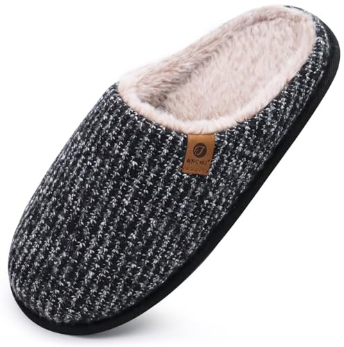ONCAI Mens Slippers Memory Foam Warm Fluffy Slip On Indoor Outdoor House Shoes with Non-Slip Sole