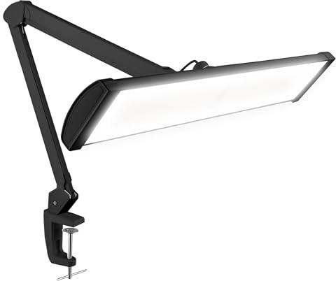 Neatfi Ultra Skrivbordslampa – 3 500 Lumen, 45W LED, 66cm Brett Lampskärm, 5 Ljusstyrkenivåer, Klämfäste, Skuggfri och Flimmerfri Belysning (Icke-CCT med Klämma, Svart)