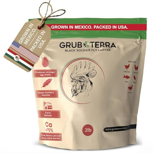 GrubTerra Black Soldier Fly Larvae for Chickens – Dried BSFL Poultry Treat, High Protein Calcium Feed Supplement for Laying Hens, Backyard Chickens, Sourced from Mexico, Not from China - 2LB