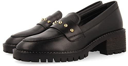 Mocassins Noirs en Cuir avec détails à Clous pour Femme ahtari, Noir, 41 EU