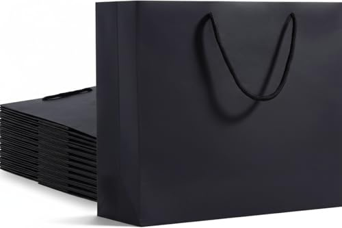 24 pcs Black Paper Bags, 40 x 12 x 28CM Gift Bags, Shopping Bags Paper for Shopping, Wedding, Birthday, Party, Gift, Retail