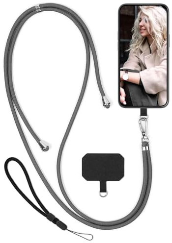 moex Unleash para Xiaomi Redmi Note 9 – Cadena para teléfono móvil con mosquetón, correa para el cuello – Collar para smartphone con almohadilla para fundas – Cadena para colgar en gris
