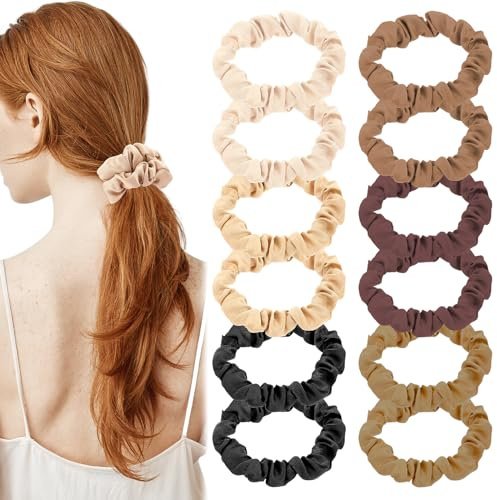 Amabro 12 coleteros de satén pequeños para el cabello, elásticos para coleta, lazos suaves para el pelo, cómodos, sin dolor, accesorios para el cabello para mujeres y niñas