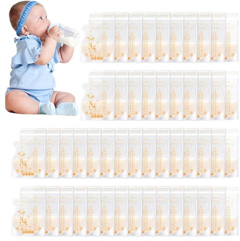 Vinabo Breast Milk Storage Bags, 50 PCS Milk Storage Bags Breastfeeding, 250ml Breastmilk Storage Bags Pre-sterilised, Breastmilk Double Seal Bag