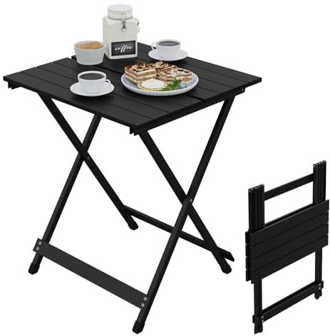 WOLTU Campingtisch klappbar, Gartentisch aus Aluminium, Balkontisch Klapptisch Beistelltisch für Garten Terrasse Balkon, 50.5 x 59.5 x 47 cm (B x H x T), Schwarz