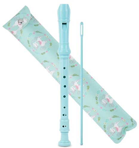 Czzmy Blockflöte für Kinder Anfänger Sopran Deutsche Griffweise, 8-Loch Flöte für Erwachsene, Recorder mit Etui,Reinigungsstift und Bedienungsanleitung(2-Grünes Einhorn)