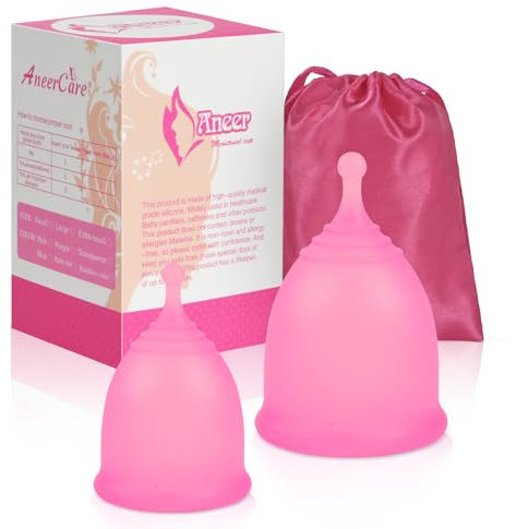 ACWOO Menstruationstasse, Menstrual Cup Medizinisches Silikon, Mestruationscup Periodentasse, Period Merula Cup 2 Größe für Normale Oder Starke Blutung（Rosa）
