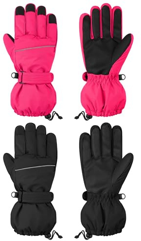 Cooraby 2 Pairs Kids Snow Ski Gloves Winter Waterproof Warm Gloves for Boys Girls Cold Weather Outdoor