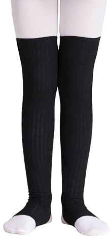 Avrigirl Black Little Girls Leg Warmer Knitted Ballet Stirrup Socks Athletic Legsleeve for Dance Warm up, Above Knee Length