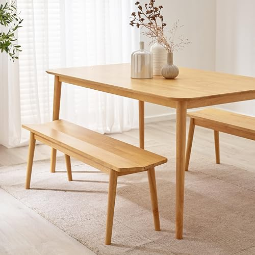 Furniturebox UK Solid Wood Dining Bench - Lynton Large Oak Effect Stained Wooden Bench 120cm - Modern Traditional Classic Farmhouse Style - Retro Nods - Solid Rubberwood Kitchen Dining Room Furniture