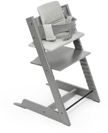 Trona Tripp Trapp de Stokke (Storm Grey) con Cojín Clásico OCS (Nordic Grey) - Incluye Silla Tripp Trapp, Baby Set 2 para Niños de 6 a 36 Meses y Cojín - Ajustable, Ergonómica y Fácil de Limpiar