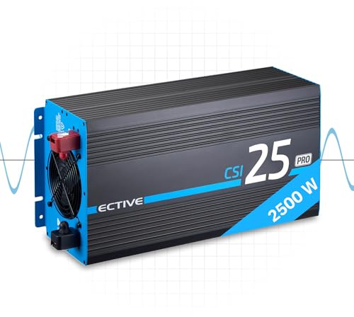 ECTIVE - Wechselrichter 12V auf 230V CSI PRO 25-2500W reine Sinuswelle - Offgrid-Spannungswandler DC/AC Strom mit USB, Überlast- & Überhitzungsschutz, NSV & USV Funktion & Batterieladefunktion bis 40A
