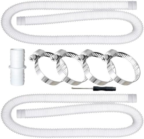 TFSZE 2 Stück Poolschlauch 32mm für Poolpumpen,150cm Schwimmbadschlauch,UV & Chlorwasser-beständiger Pumpenschlauch,Flexibler Schlauch für Poolpumpe,Schlauch pool mit 4 Stück Sicherungsclip(Weiß)