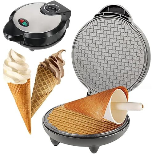 1200W Electric Waffle Cone Maker, Commercial Ice Cream Cone Maker, Nonstick Waffle Baking Iron Machine with Non Stick Heating Plates, Temperature Control, Double Side Heating, for Home Breakfast