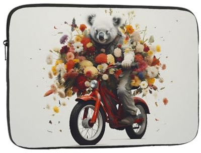 Koala Bike Flower Delivery Patterned Laptop Sleeve 10 Inch Shockproof for Slim Protective Notebook Computer Bag Briefcase