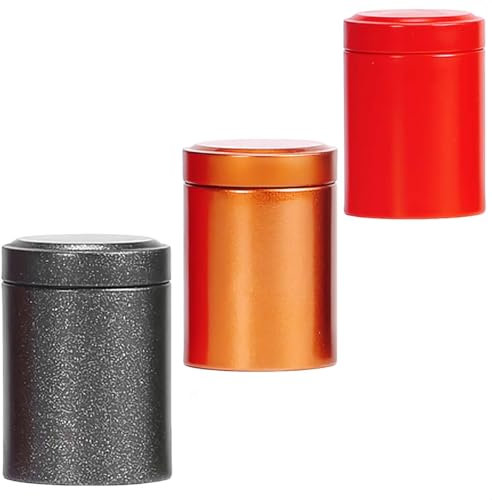 HUAZEXINX Juego de 3 tarros a prueba de olores, recipiente hermético de aluminio a prueba de olores, lata portátil al vacío, tarro de almacenamiento de metal compacto para té, azúcar, especias y más