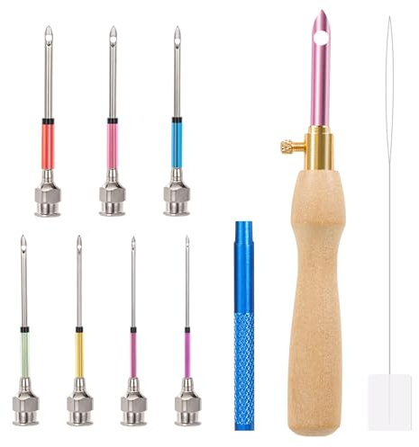 JSRQT 10 Pièces Kit D'aiguilles À Poinçonner, Aiguilles à Poinçon Réglables À Broder avec 7 Tailles d'Aiguilles Remplaçables, Punch Needles Stylo pour Débutants en Broderie