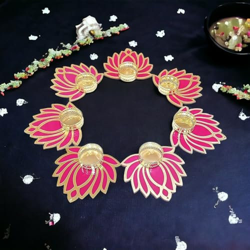 AURA MART Lotus Tealight Diya | Portavelas decorativo Diwali Rangoli Tealight/Diya/Juego de velas para decoración del hogar | Diwali Laxmi Pooja Diya Rangoli (juego de 7)