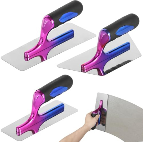 Set di 3 cazzuole in acciaio inox con manici ergonomici, ideale per arte, cartongesso e intonaco veneziano