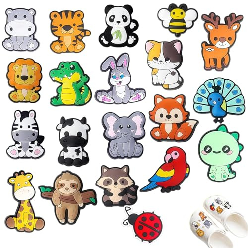 Ornements de chaussures d'animaux, 20 pièces charms crocs Charmes Chaussures en PVC,Pins Chaussures Clips,accessoires de chaussures amovibles,pour Croc Chaussures,Cadeau de Fête d'anniversaire