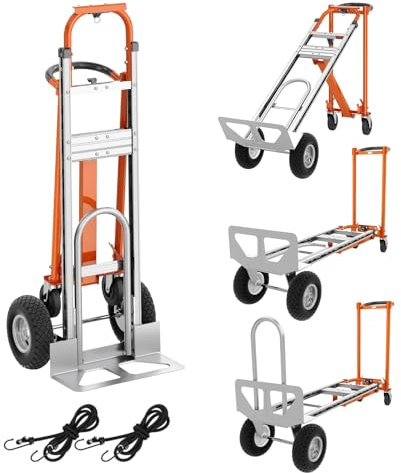 RBFGYIOP Carrello mano alluminio convertibile 4 in 1 impieghi gravosi Capacità 1000 libbre Carrello piattaform pieghevole ruote cinghie elastiche Ideale magazzino ufficio traslochi shopping Arancione