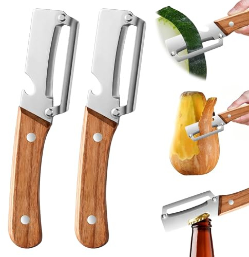 POP lina Pelador de verduras Multifuncional para cocina, 2 Pelador en Acero Inoxidable, Utensilios de cocina para pelar Verduras Frutas y abrires botellase de vino sin esfuerzoes