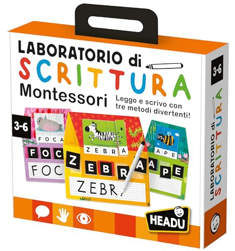 HEADU - Laboratorio di Scrittura Montessori - Leggo e Scrivo con 3 Metodi Divertenti | Giochi Educativi 3 4 5 6 Anni, Gioco Montessori per Imparare a Leggere e Scrivere, Regalo Bambina Regalo Bambino