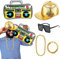 Kit Costume Hip Hop Anni '80/'90 Completi da Rapper con Cappello Hip Hop, Scatola Radio Gonfiabile, Catena, Braccialetto e Occhiali da Sole DJ Bomboniere per Feste Anni '80 e '90 Decorazioni a Tema