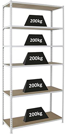 PROREGAL Schwerlastregal Giant MULI | HxBxT 250x120x40cm | 6 Fachböden | Fachlast 200kg | Weiß | Lagerregal Kellerregal Werkstattregal Metallregal Fachbodenregal Steckregal