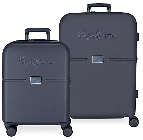 Pepe Jeans Accent Set Valigia Blu 55/70 cm ABS Rigido Chiusura TSA Integrata 116L 7,54 kg 4 Doppie Ruote Bagaglio a Mano