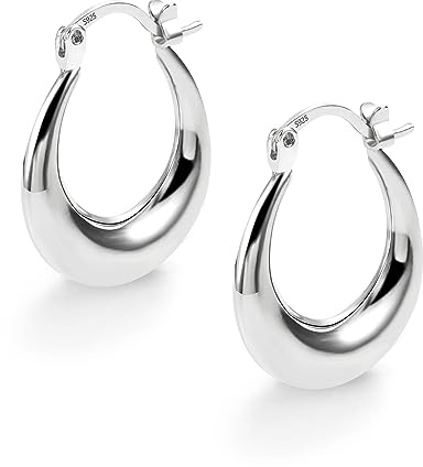 Boucles d'oreilles Femme Creole Argent 925 Sterling Créoles Épaisses Petite Creole Ovales Argent 925 Hypoallergénique Chunky Boucles d'Oreilles Acier Inoxydable Bijoux Cadeaux pour Mère, Fille