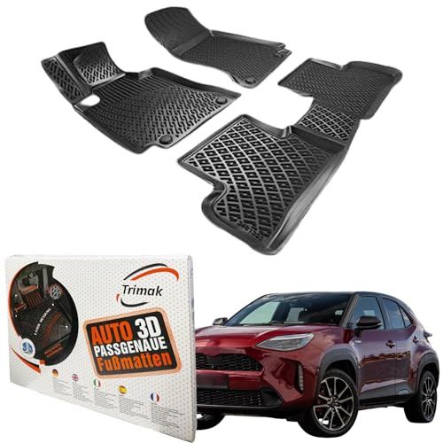 Trimak Passgenau 3D Fussmatten Auto Kompatibel mit Toyota Yaris Cross ab 2020 Auto Zubehör 1. und 2. Reihe Gummimatten Autos TPE Allwetter Geruchlos rutschfest Vorne & Hinten Schwarz