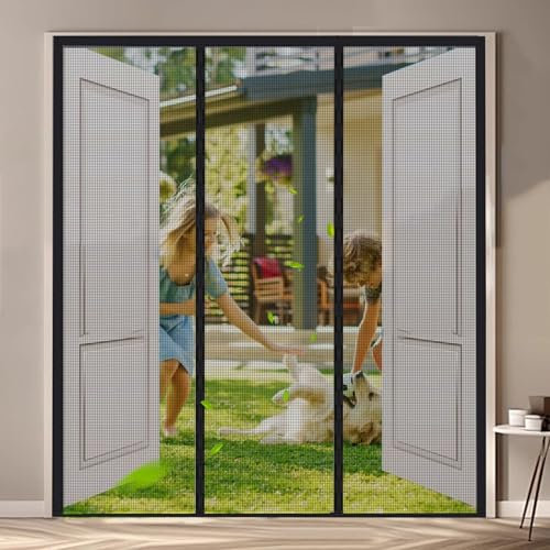 Ventana de puerta con pantalla magnética, 280x250cm Negro Cortina antimoscas antimoscas, fácil de instalar para pasillos, puertas de patio