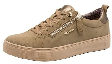 Tamaris Comfort Damen Sneaker flach mit Reißverschluss Freizeit, Braun (Pepper Suede), 42 EU