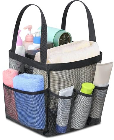 Licsaliwe Duschkorg duschhylla bärbar 19 x 14 cm vävkorg med 7 ytterfickor snabbtorkande nätburk för studentrum, gym, pool, strand