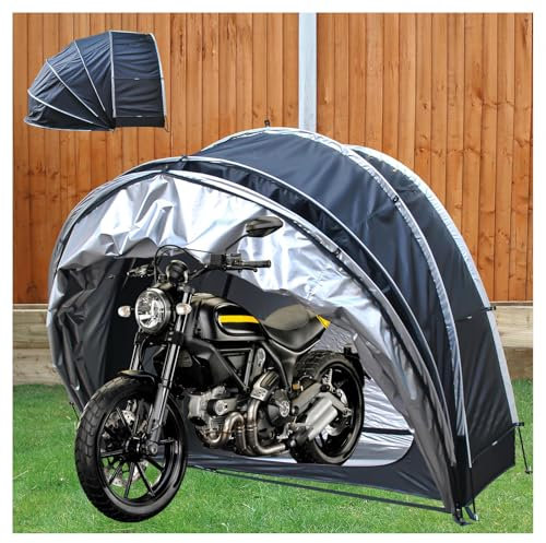 Box Moto Appeso 2 in 1 Garage Moto con Doppie Porte per 2-5 Biciclette Garage Moto per Esterno Casetta Porta Attrezzi Da Giardino,Black