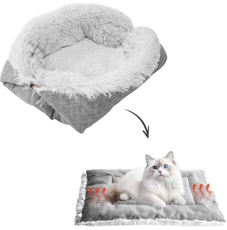 GOEDCH - Alfombra para gatos lavable, 61 x 51 cm, 2 en 1 de felpa, suave, cojín para gatos y perros pequeños, cama de felpa gris, manta esponjosa para gatos