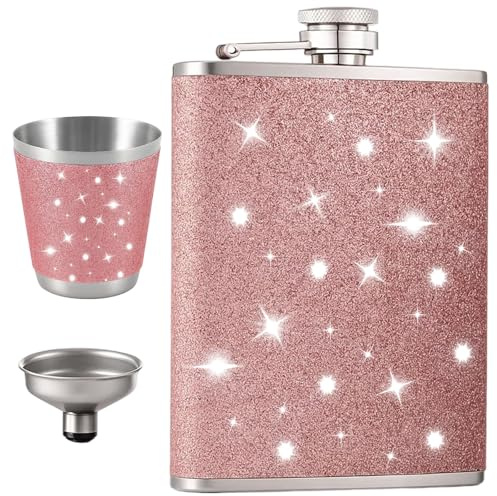 240ml Rosa Flachmann Flask, Flachmann Frauen, Pinke Geschenke Für Frauen, Pink Flask Set Mit Trichter Und Becher, Leak-Proof, Portable,Ideal Für Outdoor Abenteuer, Travel Partys,Camping Und Geschenke
