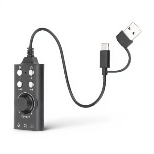 USB Sound Card, External Sound Card with Volume Control and Voice Changer, USB to 3.5mm Audio Adapter for PC Laptop Computer