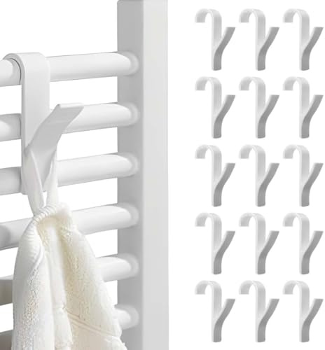 15 Pezzi Ganci Asciugamani Bianchi,Ganci Termoarredo Bagno, Appendi Accappatoio Bagno, Salvaspazio, Gancio Termoarredo Bagno Robusti, per Appendini Asciugamani Termosifone