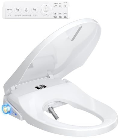RUIFQ Bidet Toilet Seat Elongated, Electric Heated Seat with Instant Warm Water, Remote & Side Knob Control, Self-Clean Nozzle, Soft Close Lid, Night Light, Warm Air Dryer