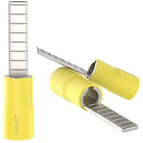 AUPROTEC 25x Capicorda a Puntale 4,0-6,0 mm² giallo punta 4,5 x 18 mm DBV Connettori Puntali Piatti Preisolati PVC Tipo Pin Piatto Rame Stagnato Terminali per Cavi Fili Elettrici