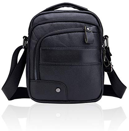 MANNUOSI Herren Schultertaschen business freizeit reise Henkeltaschen echtleder vintage Handtaschen Schwarz4