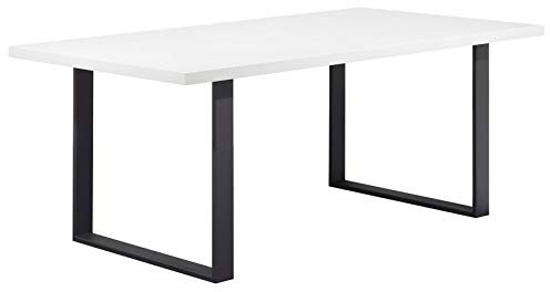 i-flair Esszimmertisch Macon 200x100 cm Kufentisch Holztisch Esstisch Kufengestell Tisch mit Tischplatte und Kufen - Weiß + Schwarz